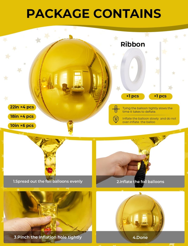 Haolongfa Gold Foil Balloons, 14 Pcs Gold Mylar Balloons for Party Decorations, 22/18/10 Inch Large Foil Balloon for Birthday, Engagement, Graduations Balloon for Graduations Decorations 2025 - Image 2